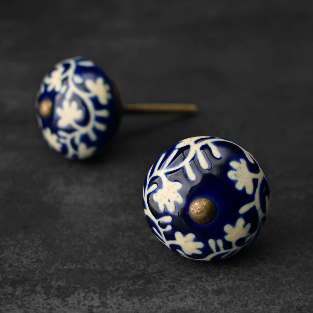 blue pottery knob