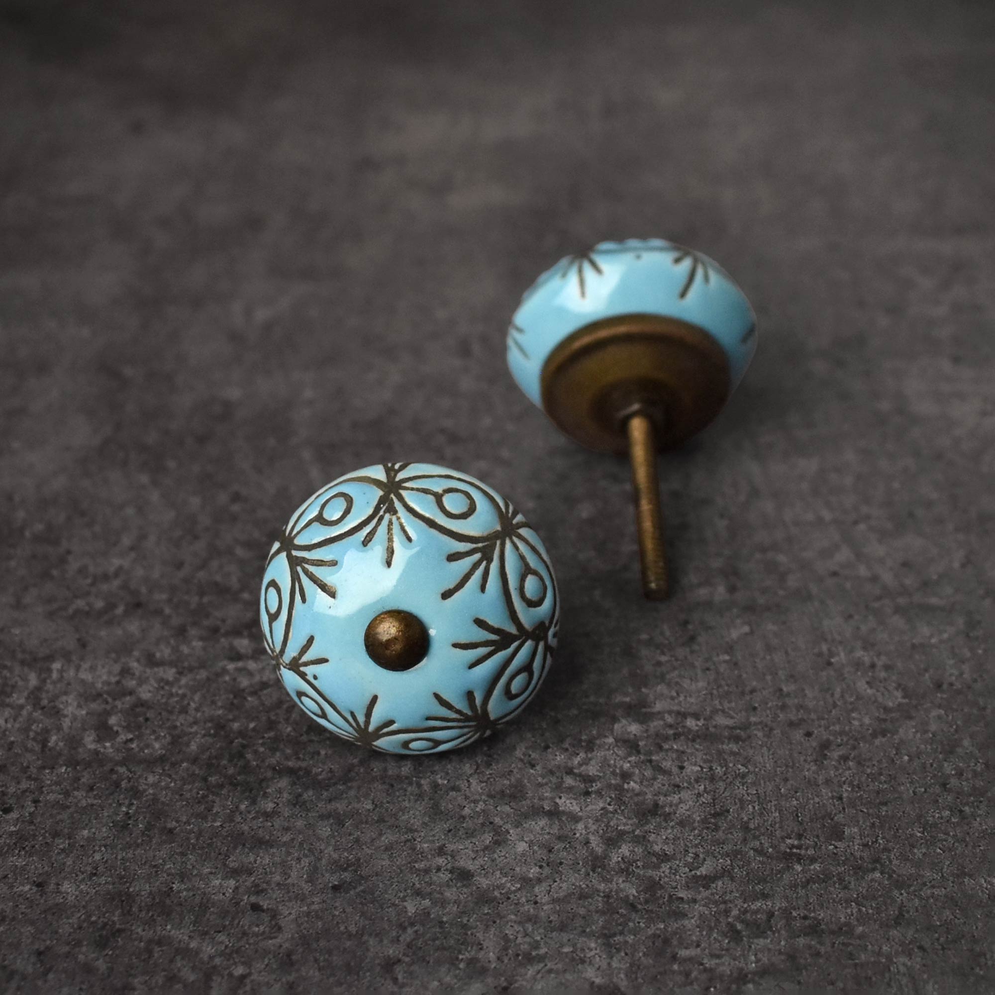 blue ceramic knobs