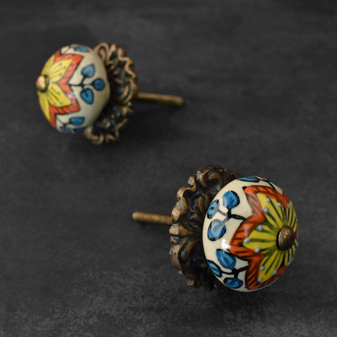 Tetouan Floral Ceramic Drawer Knob with Backplate