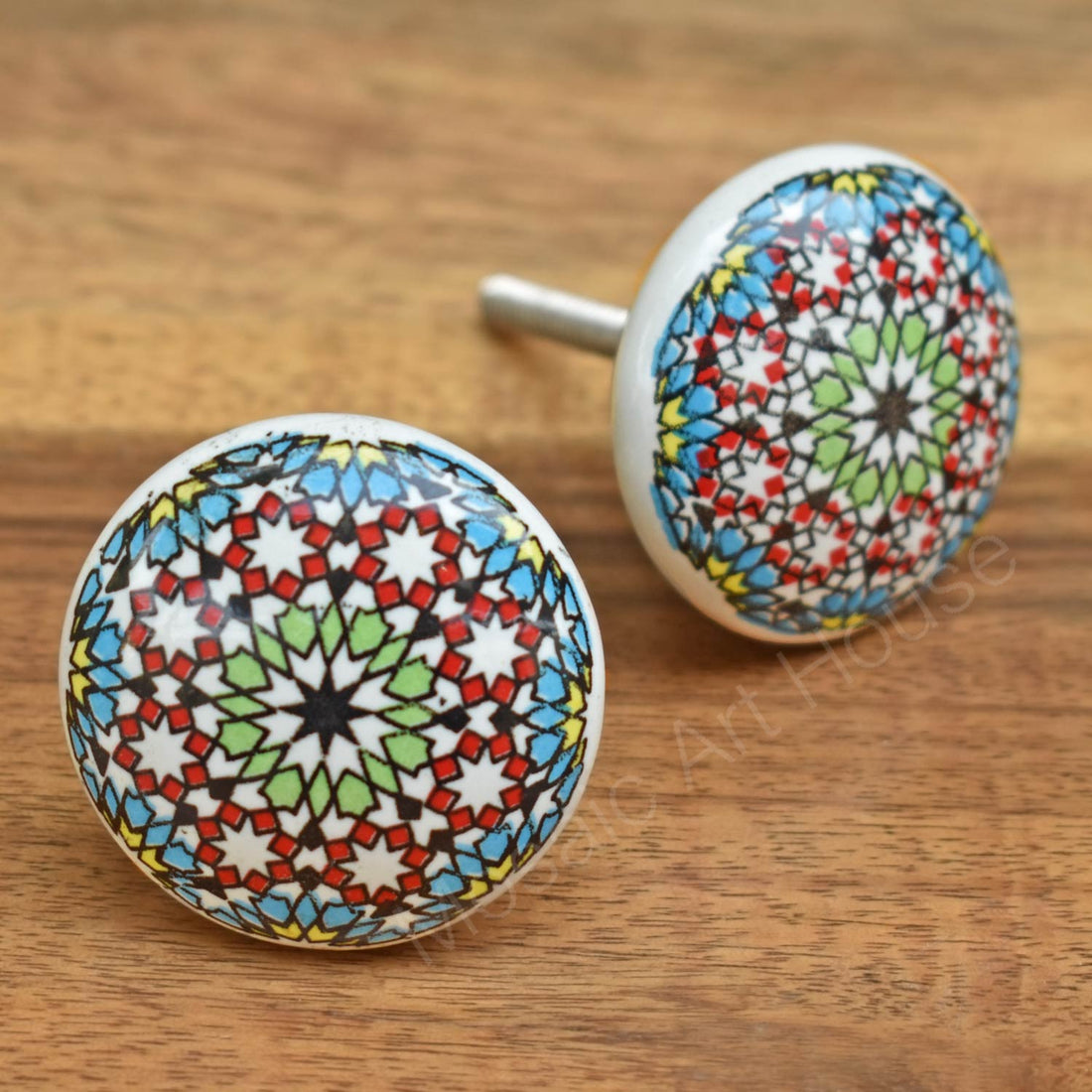 Floral Mosaic Ceramic Cupboard and Cabinet Door Knob