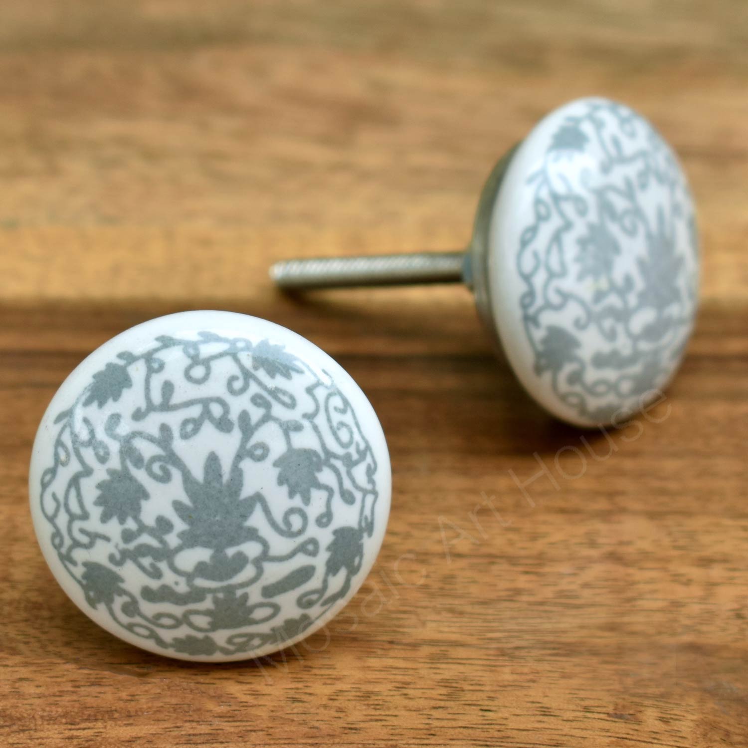 Ash Botanical Ceramic Cupboard and Cabinet Door Knob