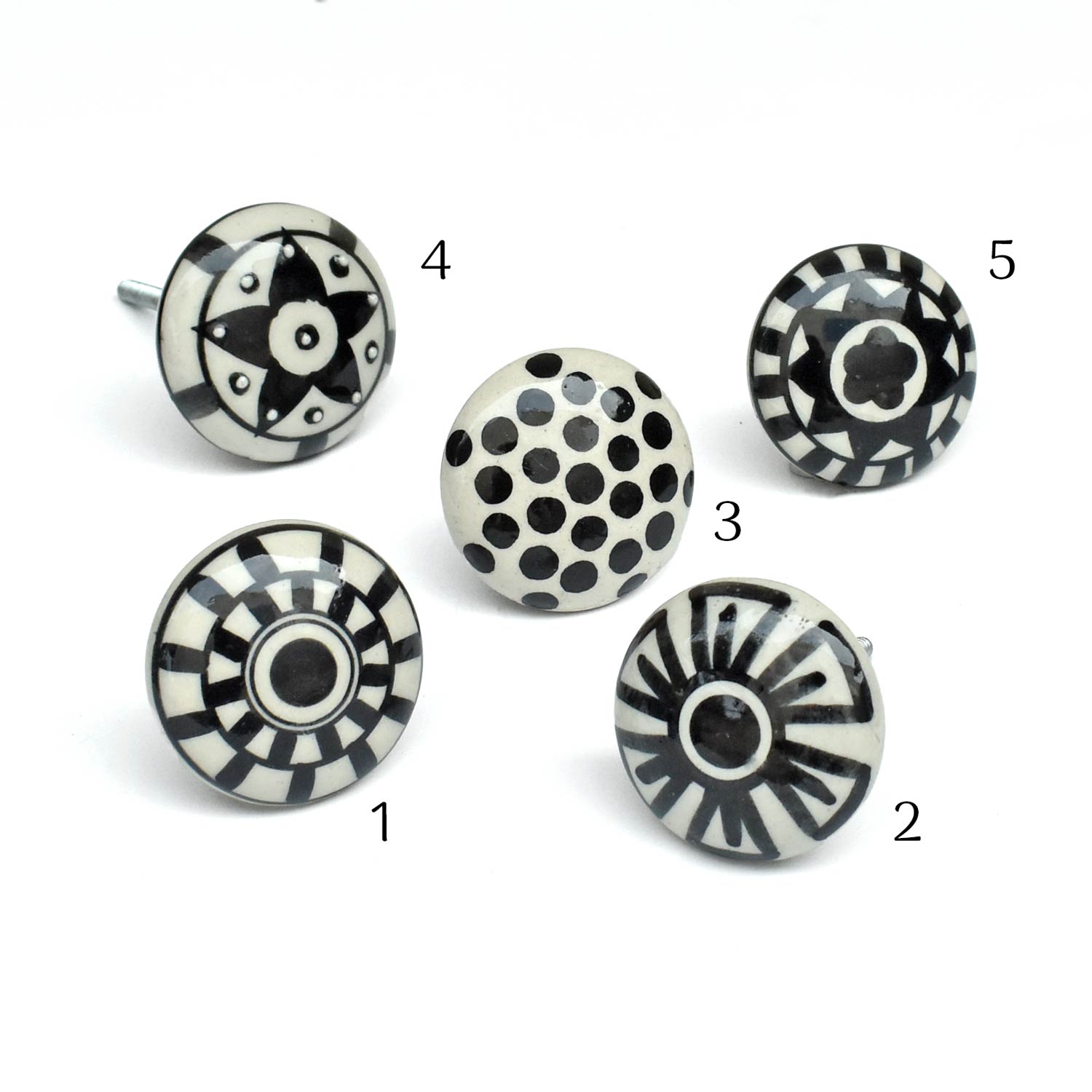 Calima Black and White Ceramic Cupboard Drawer Knob