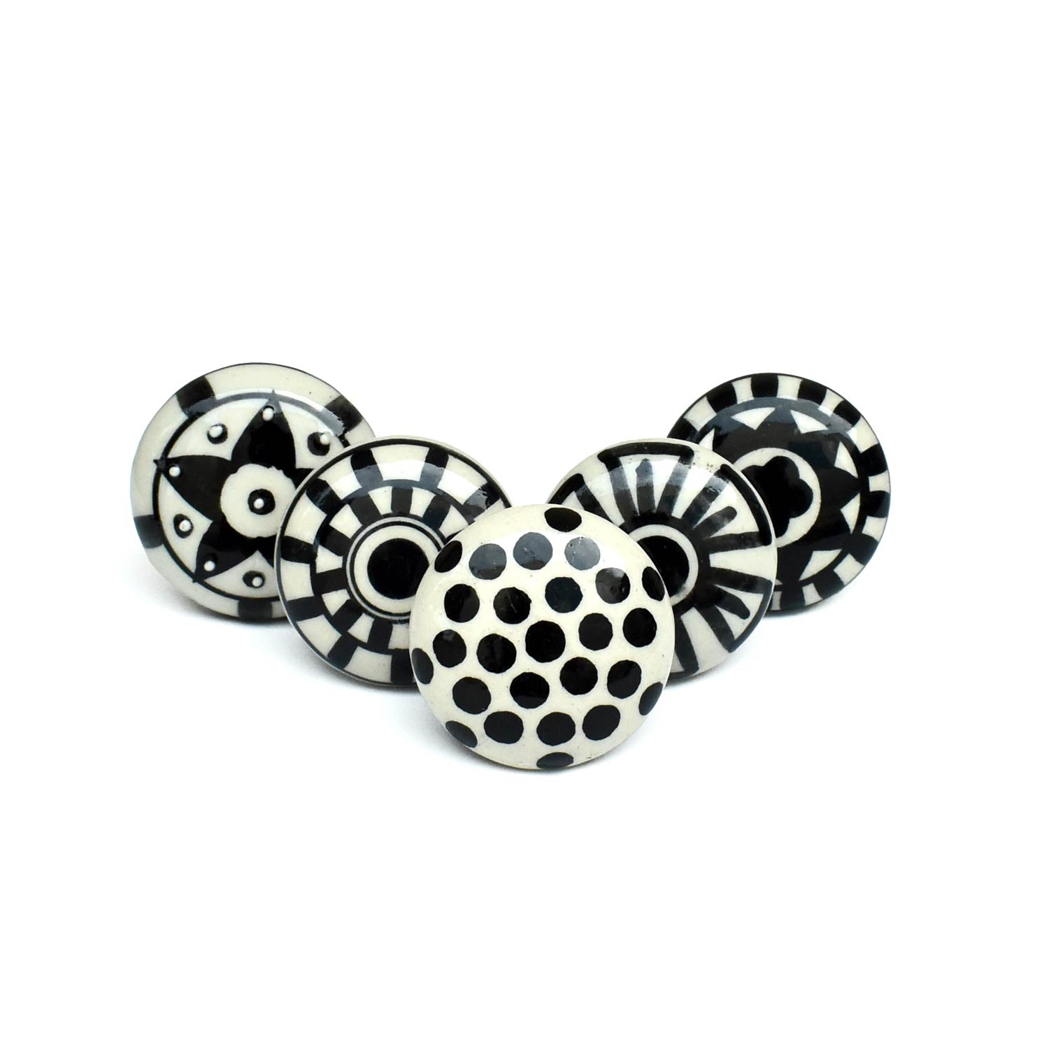 Calima Black and White Ceramic Cupboard Drawer Knob