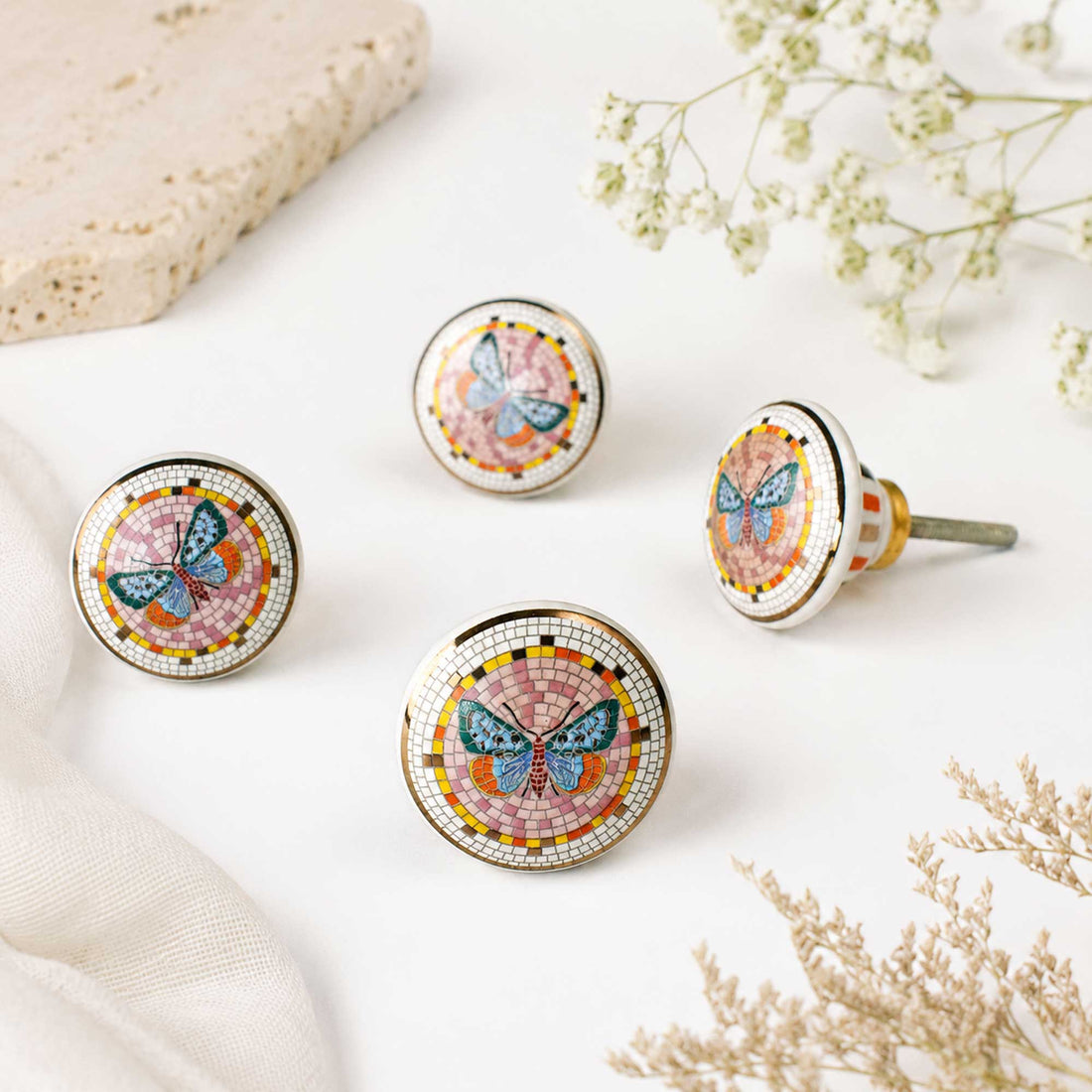 Velvetine Gold Butterfly Ceramic Cabinet Drawer Knob and Pull