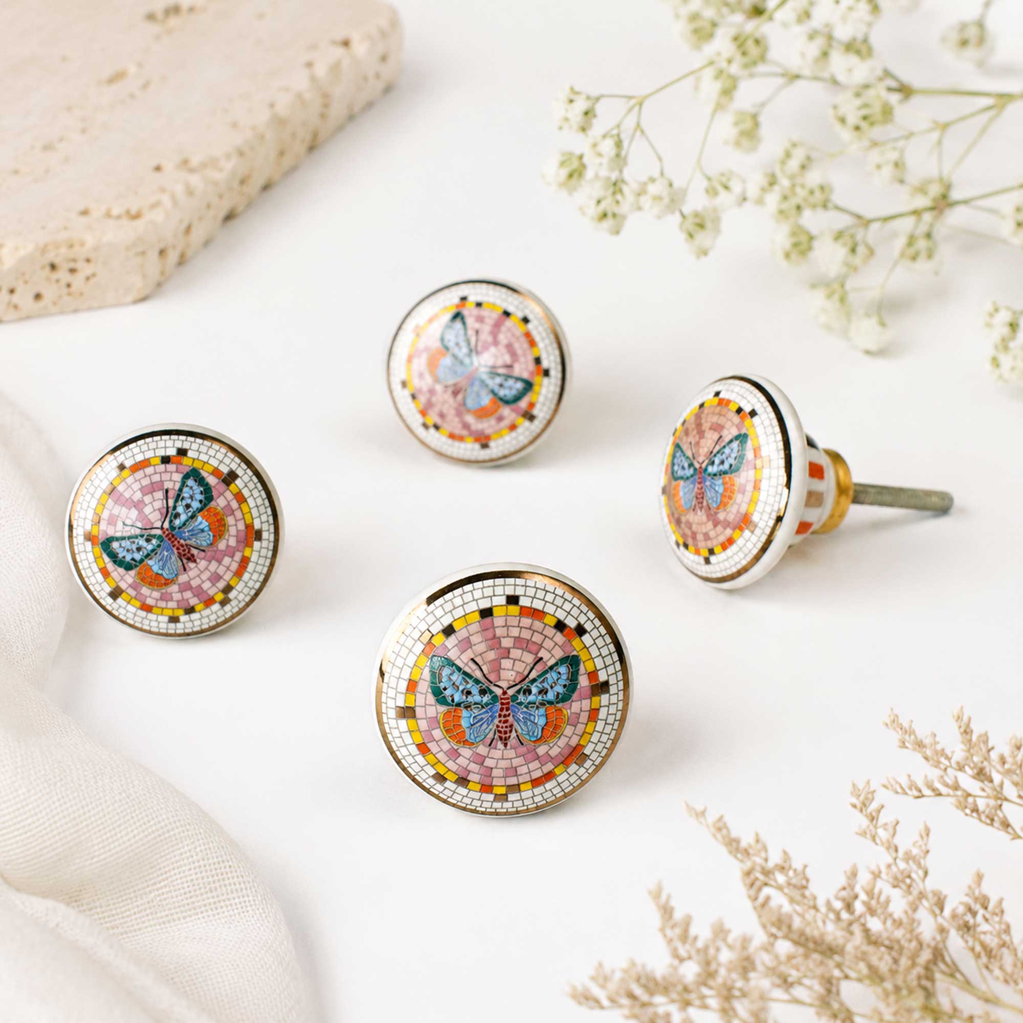 Velvetine Gold Butterfly Ceramic Cabinet Drawer Knob and Pull