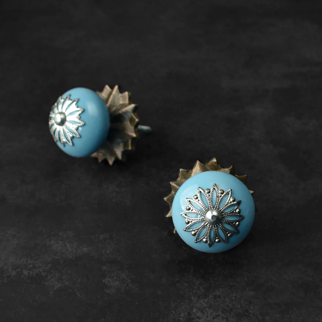 Mirae Blue Ceramic Knob with Antique Backplate