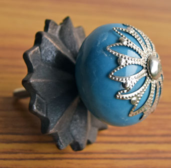 Mirae Blue Ceramic Knob with Antique Backplate