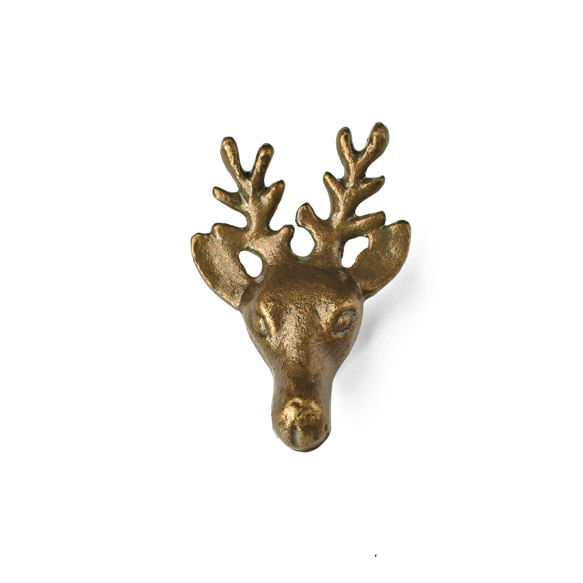 Bronze deer head metal knob on a white background