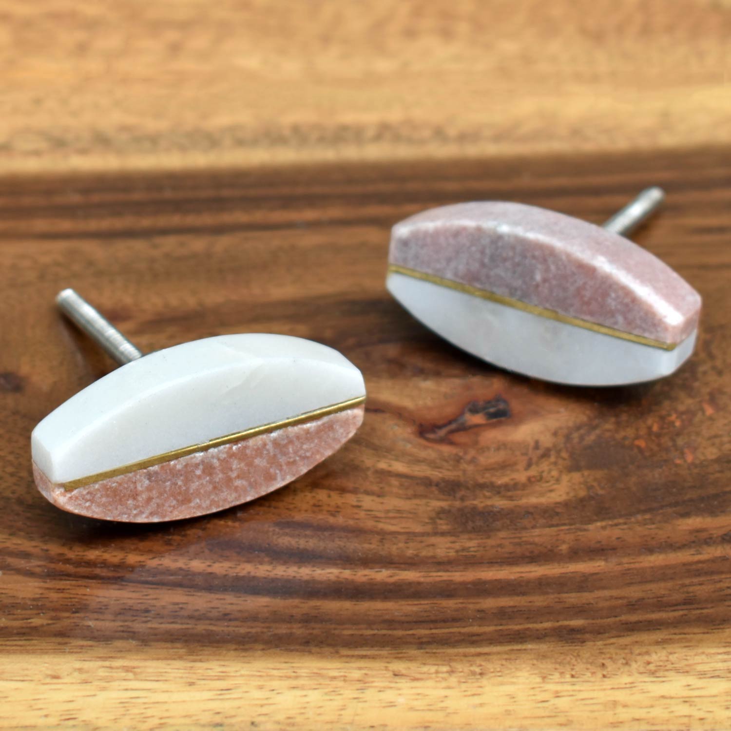 Dual Tone Pink Stone Brass Knob For Drawers