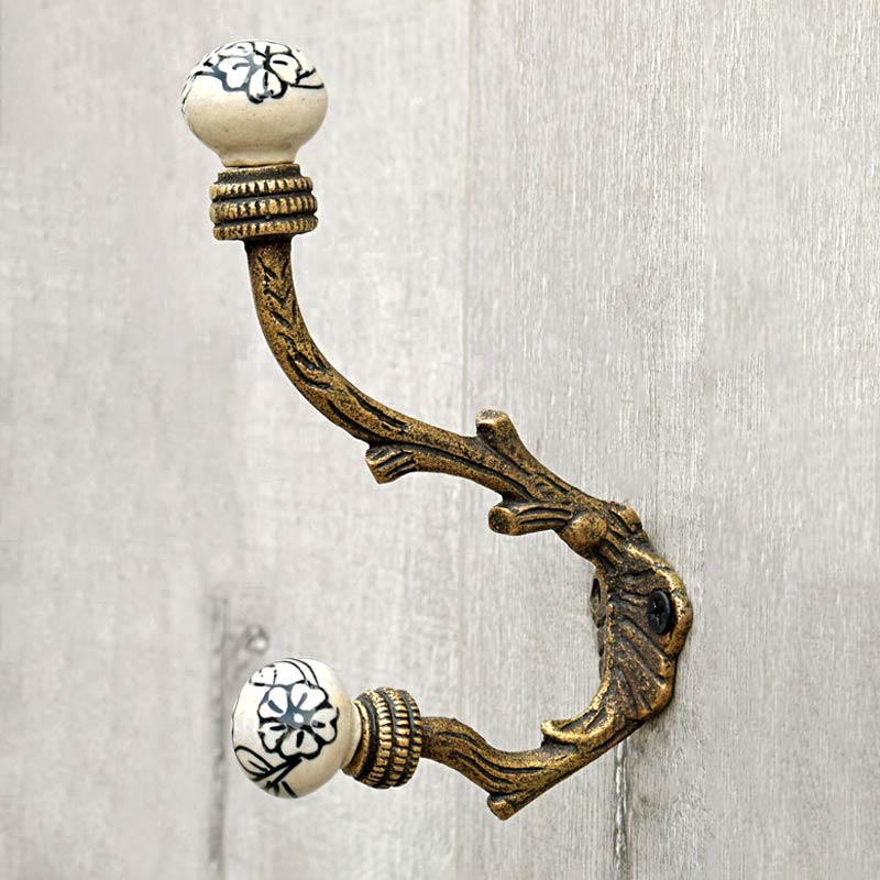 Izmir Iron Branch Black Ceramic Knob Wall Hook
