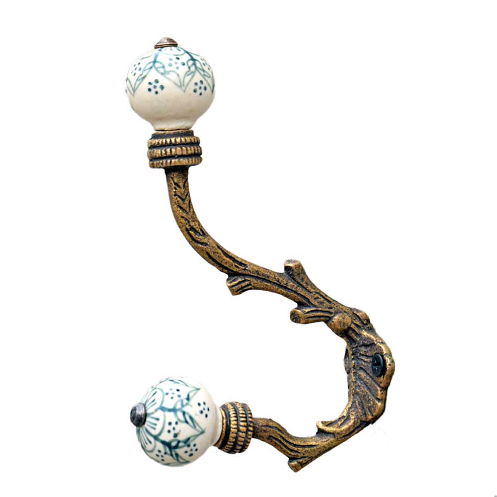 Izmir Iron Branch Green Ceramic Knob Wall Hook
