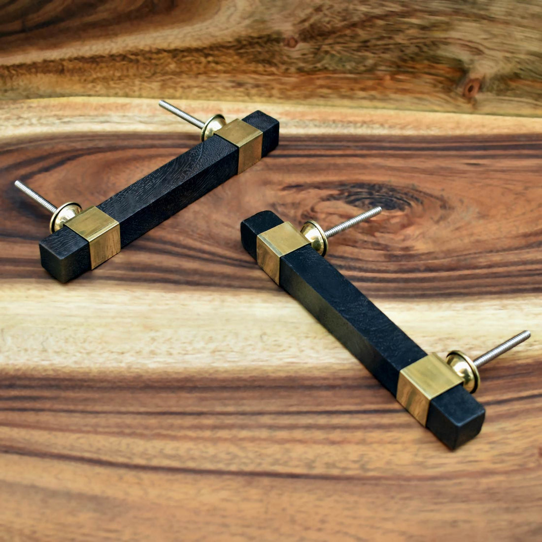 black wood and brass cabinet dresser handle