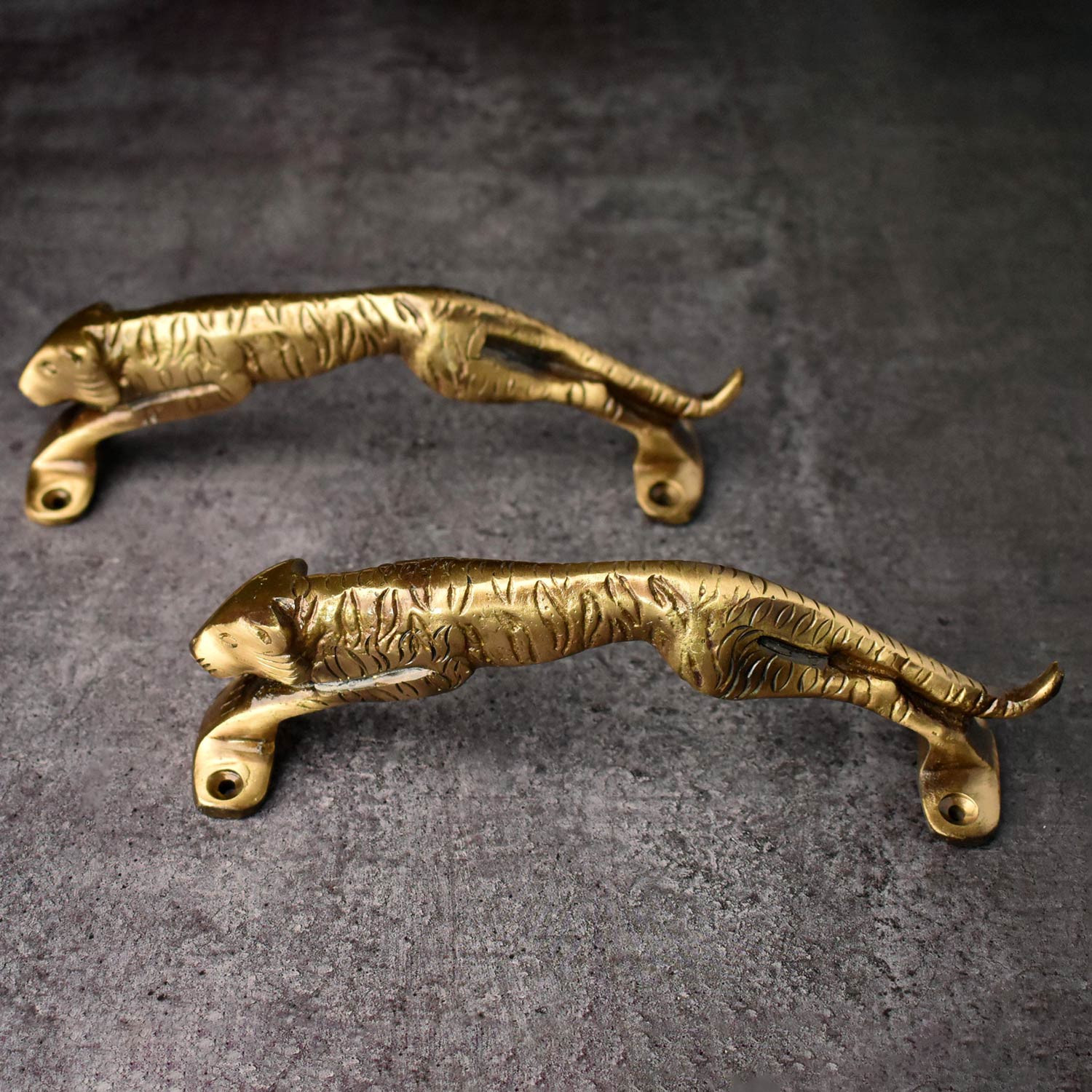 brass tiger cupboard handle side view