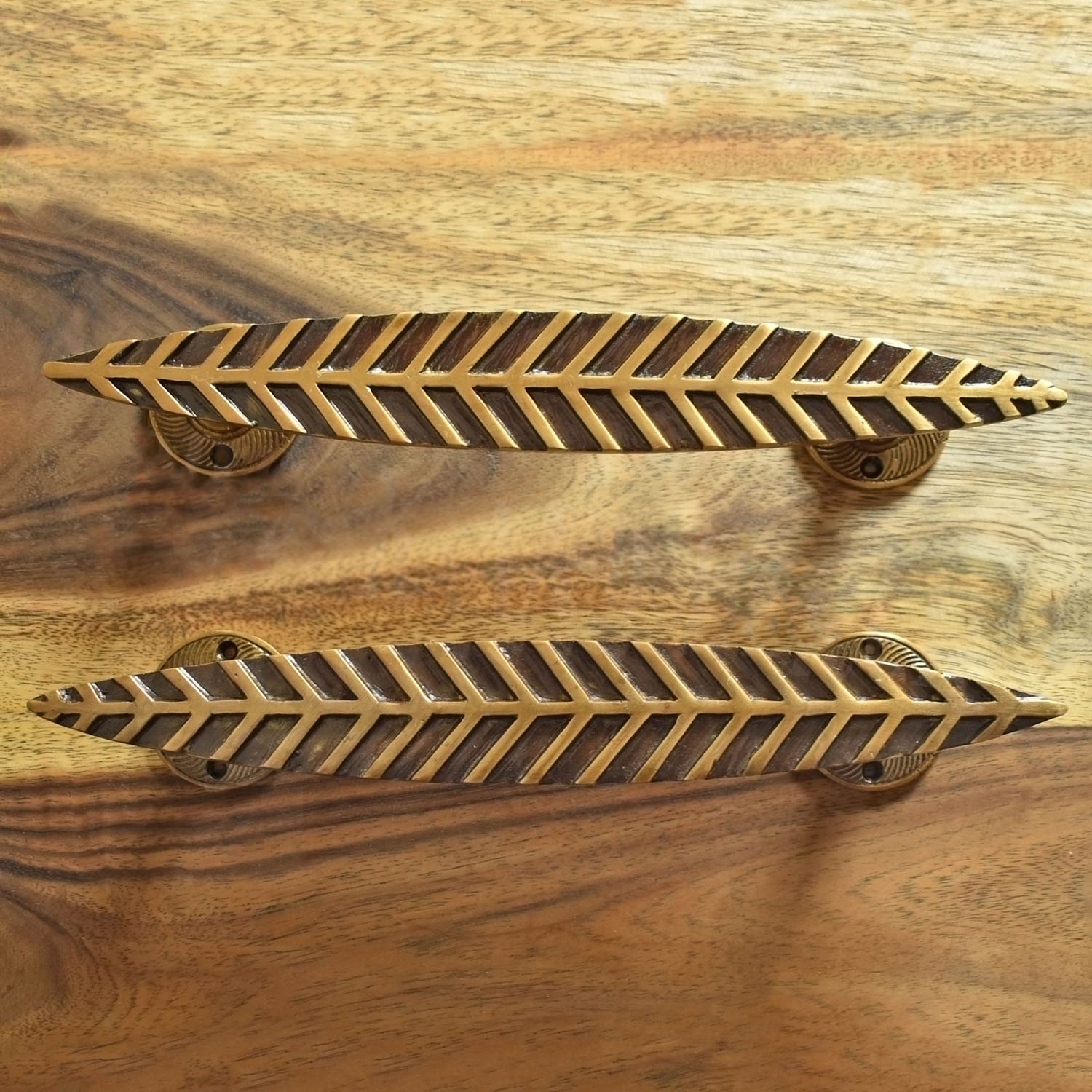 antique brass leaf door handle