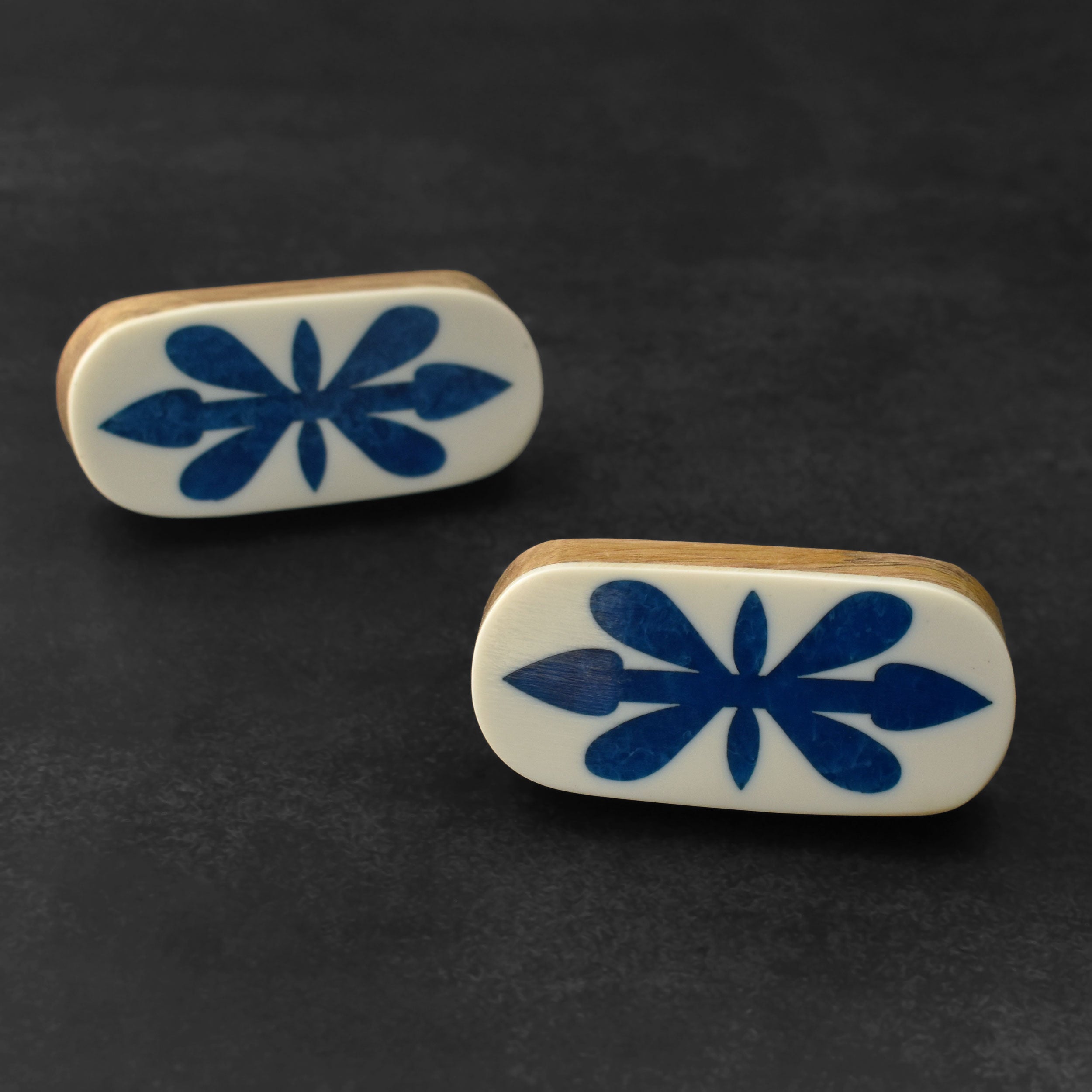 Ikat White and Blue Inlay Cabinet Almirah Pull Handle
