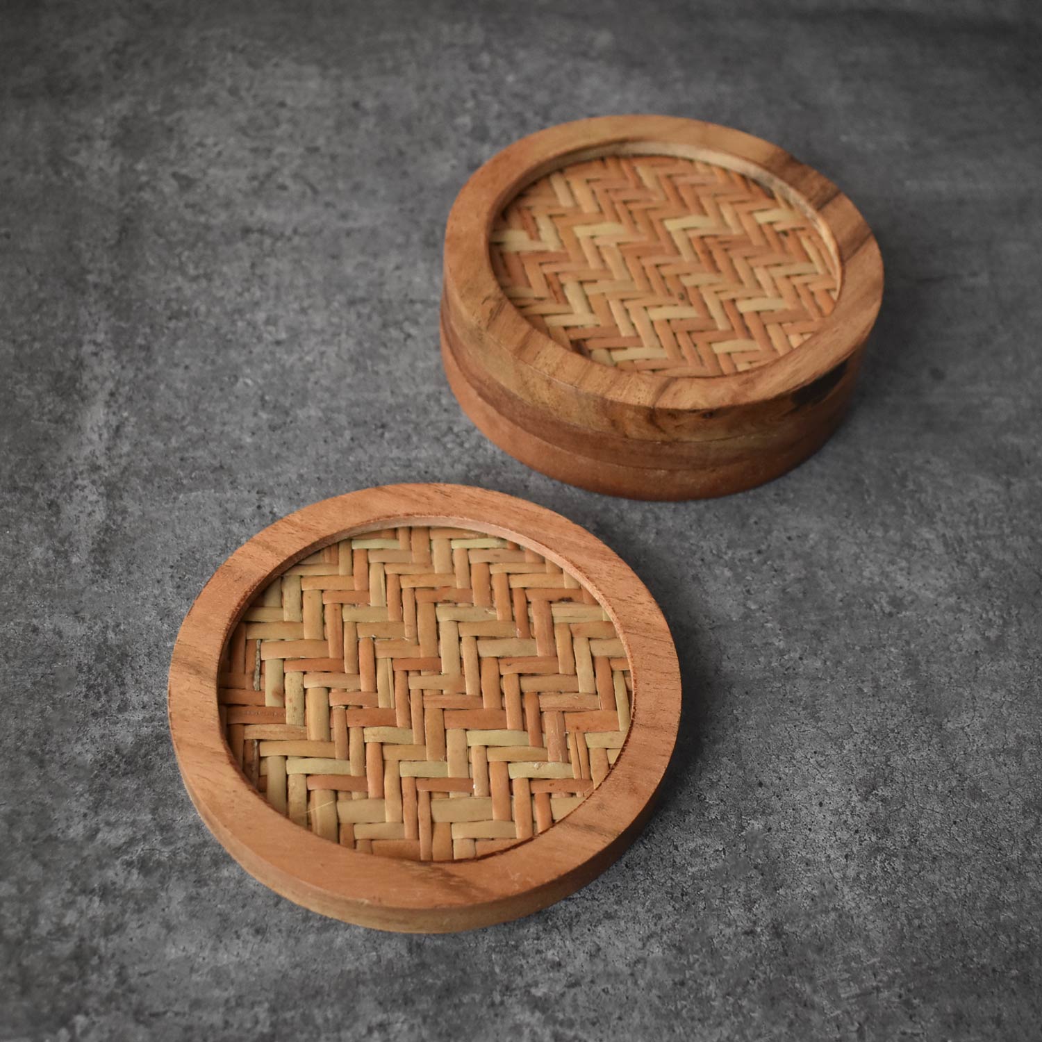 Lyron Rattan Wood Coasters Set of 4
