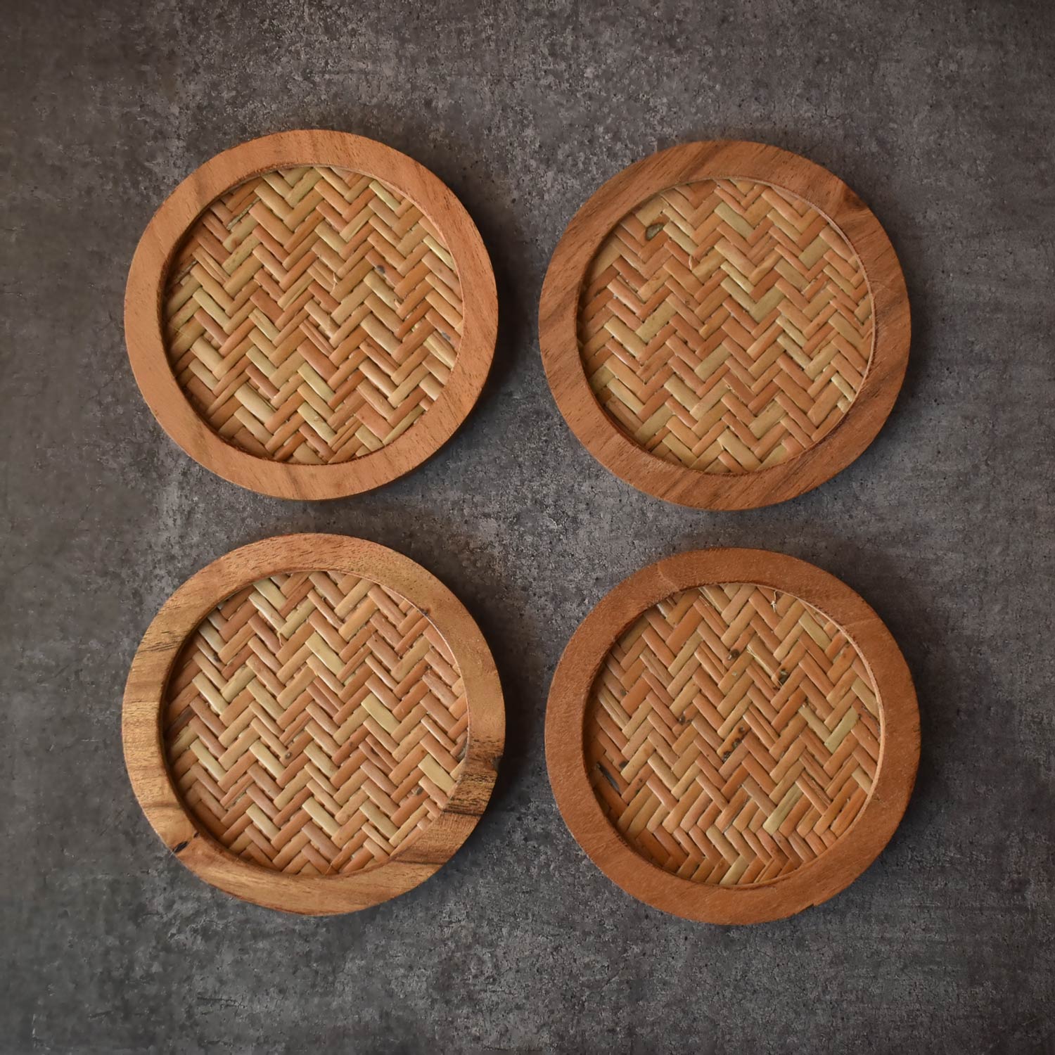 Lyron Rattan Wood Coasters Set of 4