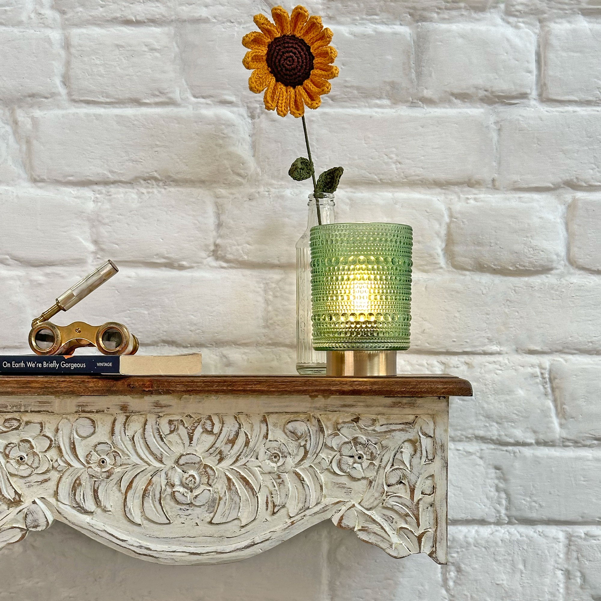 Avira White Carved Wooden Wall Shelf