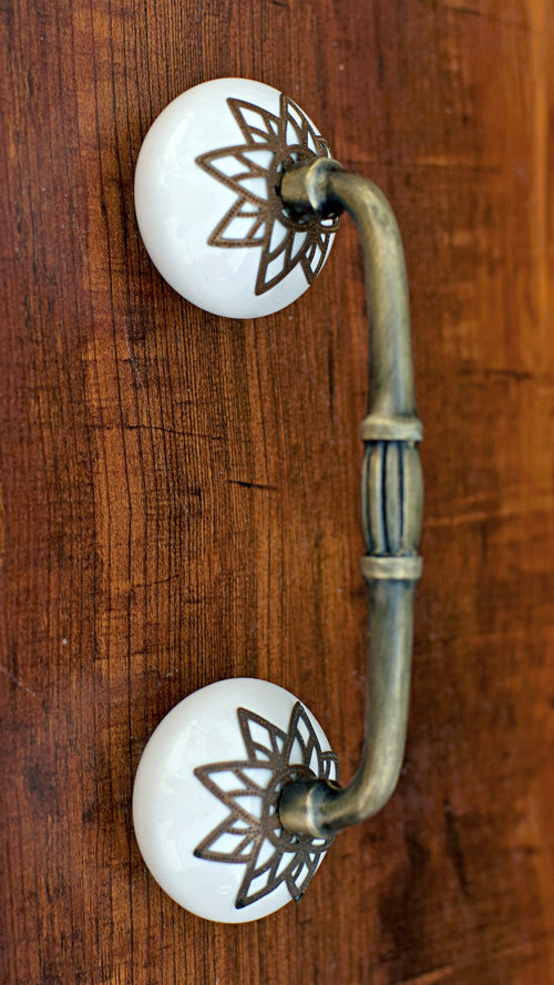 Mckinley Filigree White Ceramic Knob Antique Handle and Pull