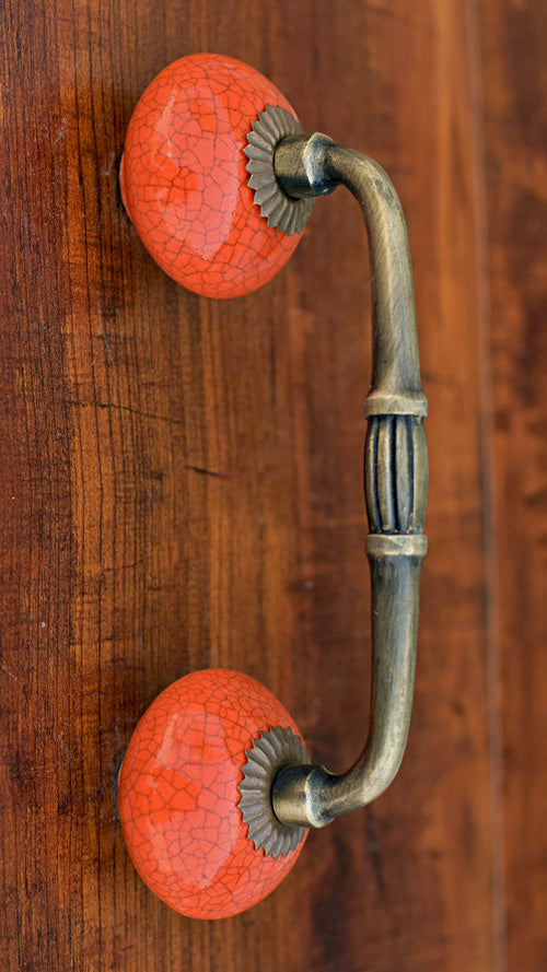 Carolina Orange Crackled Ceramic Knob Antique Door Handle and Pull