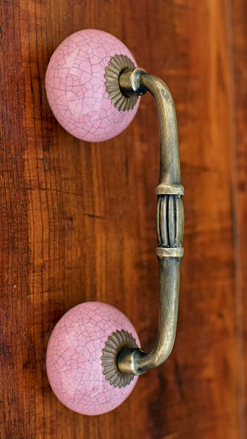 Maine Pink Crackled Ceramic Knob Antique Door Handle and Pull