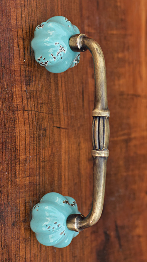 Utah Turquoise Melon Ceramic Knob Antique Door Handle and Pull