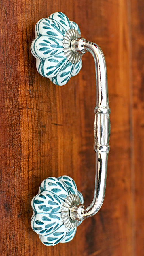 Pocatello Black Vine Ceramic Knob Silver Cabinet Door Handle