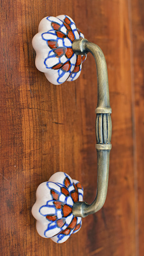 Lafayette Blue Brown Ceramic Knob Antique Cupboard Door Handle