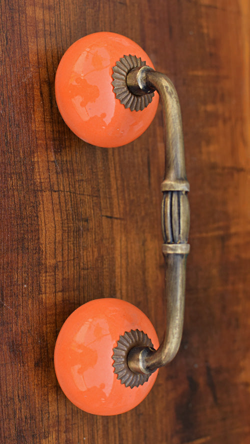Rushmore Orange Ceramic Knob Antique Door Handle and Pull