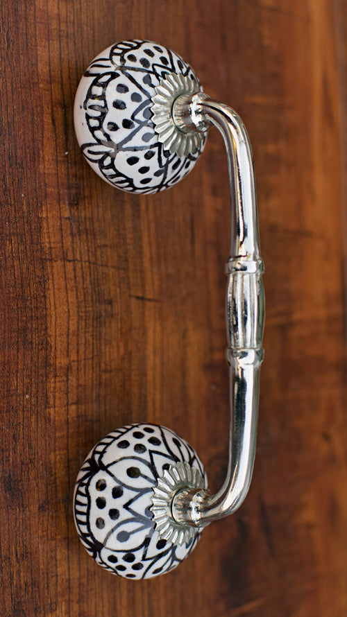 Katahdin Tribal Art Ceramic Knob Silver Door Handle and Pull