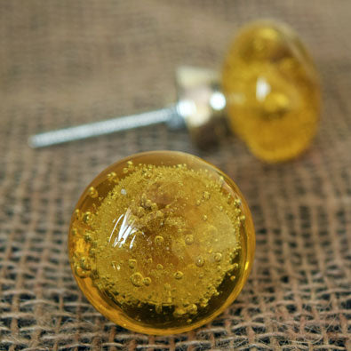 Nara Round Yellow Bubble Glass Dresser Cabinet Knob