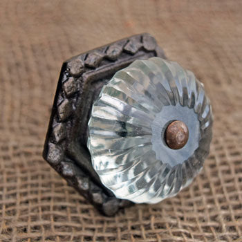 Bernina Clear Wedged Glass Cabinet Door Knob and Pull