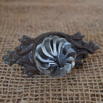 Bianco Clear Swirled Glass Cabinet Door Knob and Pull