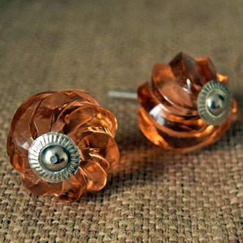 Nefertiti Amber Swirled Glass Cabinet Door Knob and Pull