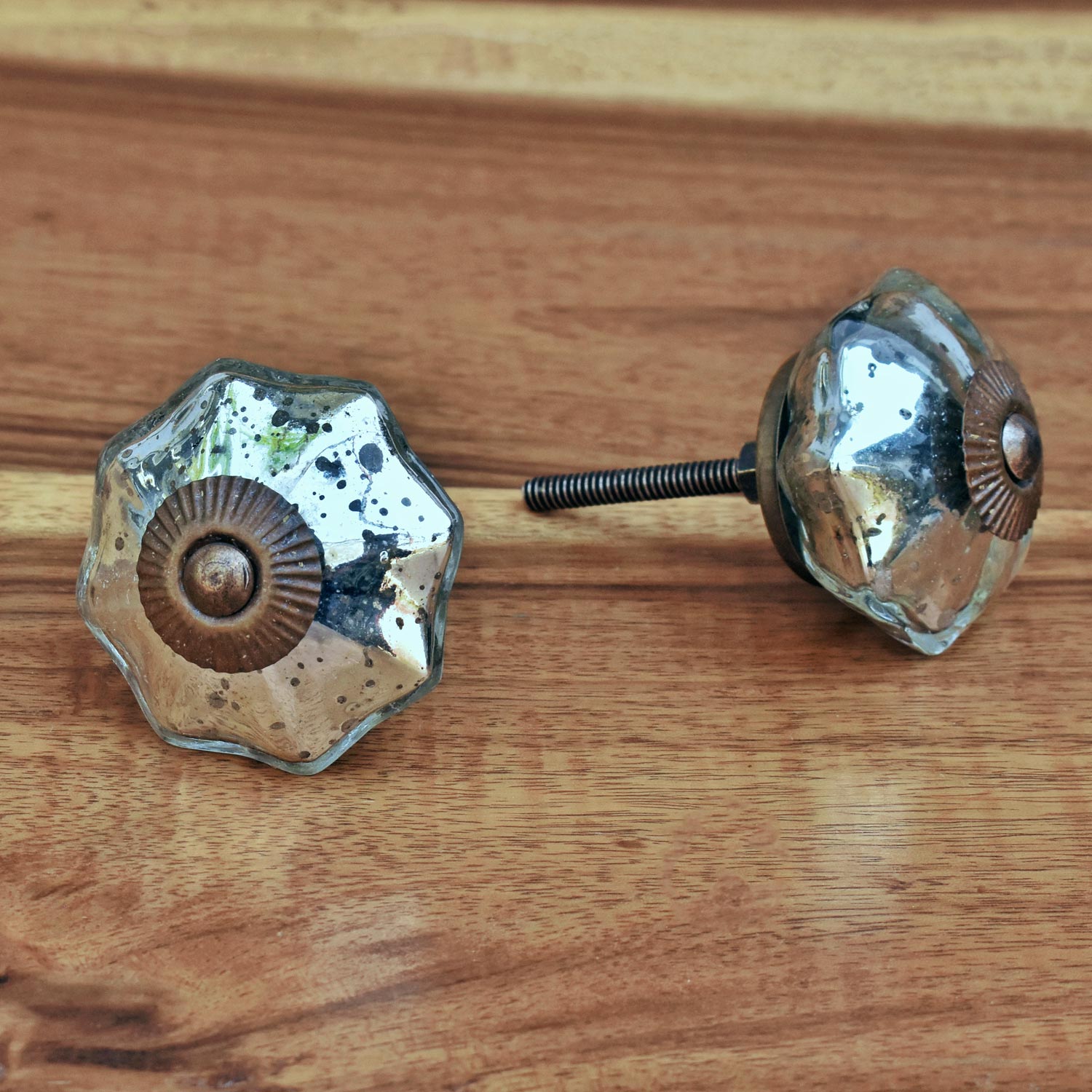distressed sillver melon glass knobs