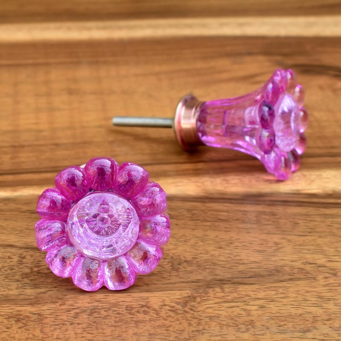 Pink Iris Glass Cabinet Door Knob and Pull