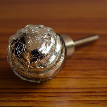 Silver Moonstone Swirled Crackled Glass Cabinet Door Knob