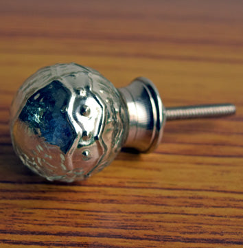 Silver Sapphire Embossed Glass Cabinet Door Knob
