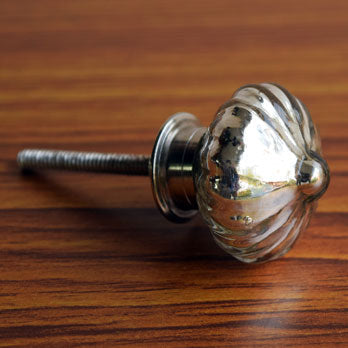 Silver Beryl Glass Cabinet Door Knob and Pull
