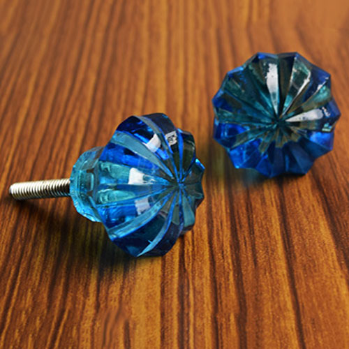 Roya Blue Glass Cabinet Door Knob and Pull