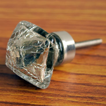 Khamaj Crackled Silver Glass Cabinet Door Knob and Pull