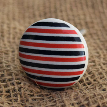 Red Black Pinstripe Ceramic Drawer Knob and Pull