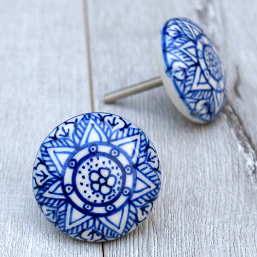 Talavera Blue Ceramic Cabinet Door Knob