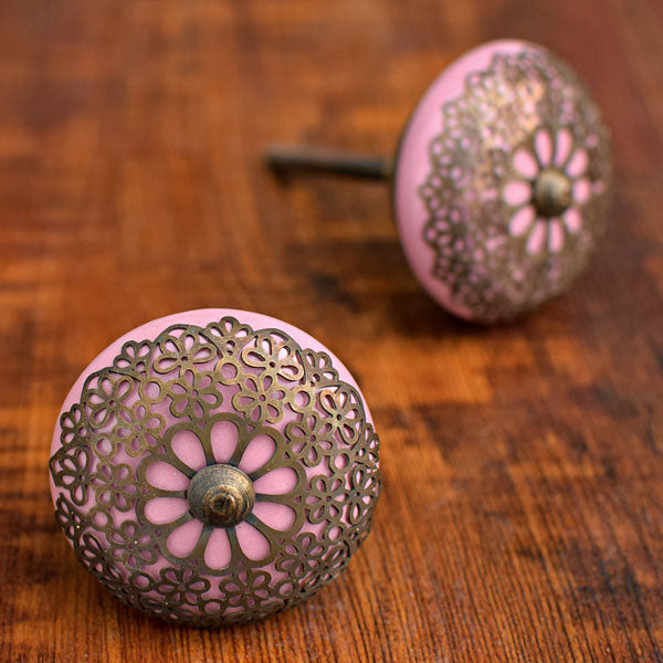 Tuscany Filigree Pink Ceramic Cabinet Dresser Knob