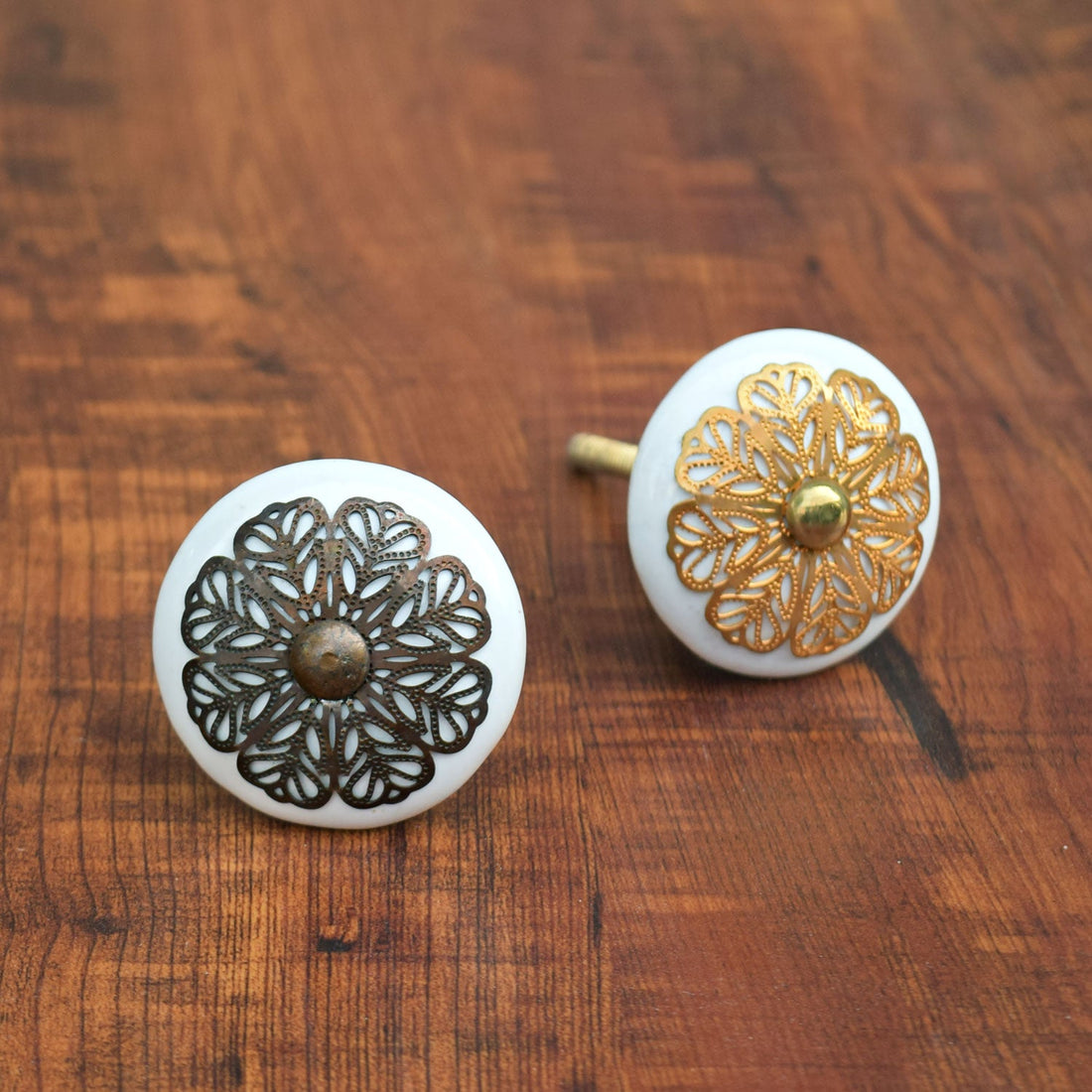 Imperial Brass Filigree White Ceramic Cabinet Door Knob