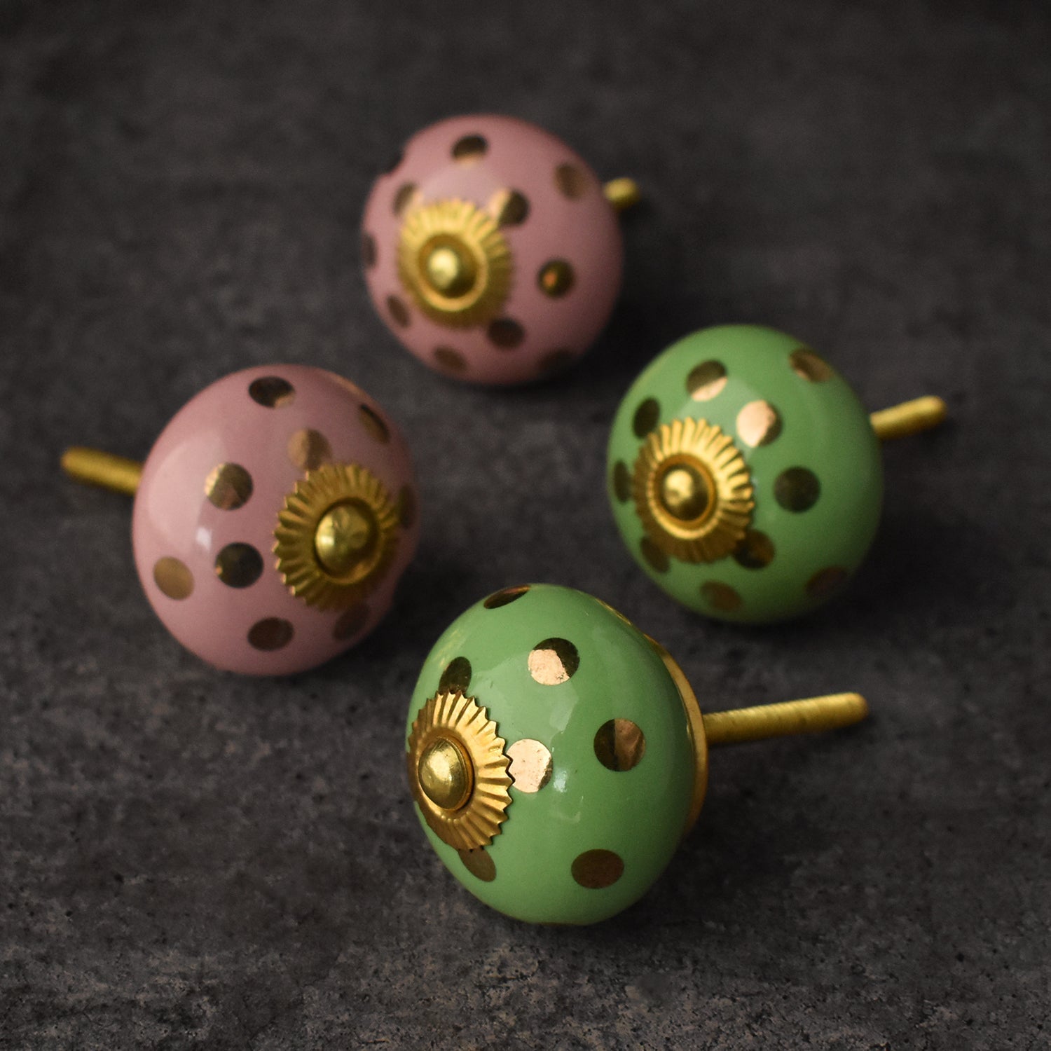 Aura Gold Polka Ceramic Cupboard and Cabinet Door Knob