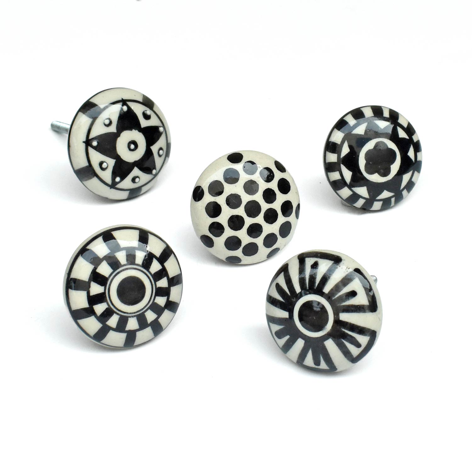 Calima Black and White Ceramic Cupboard Drawer Knob