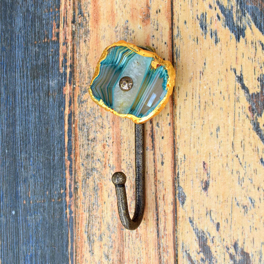 Heavenly Hues Turquoise Grey Agate Antique Coat Hook