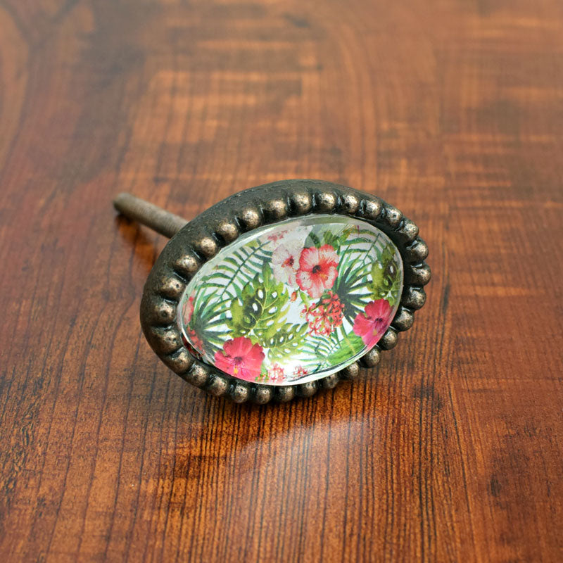 Caribbean Jungle Oval Metal Glass Cabinet Dresser Knob