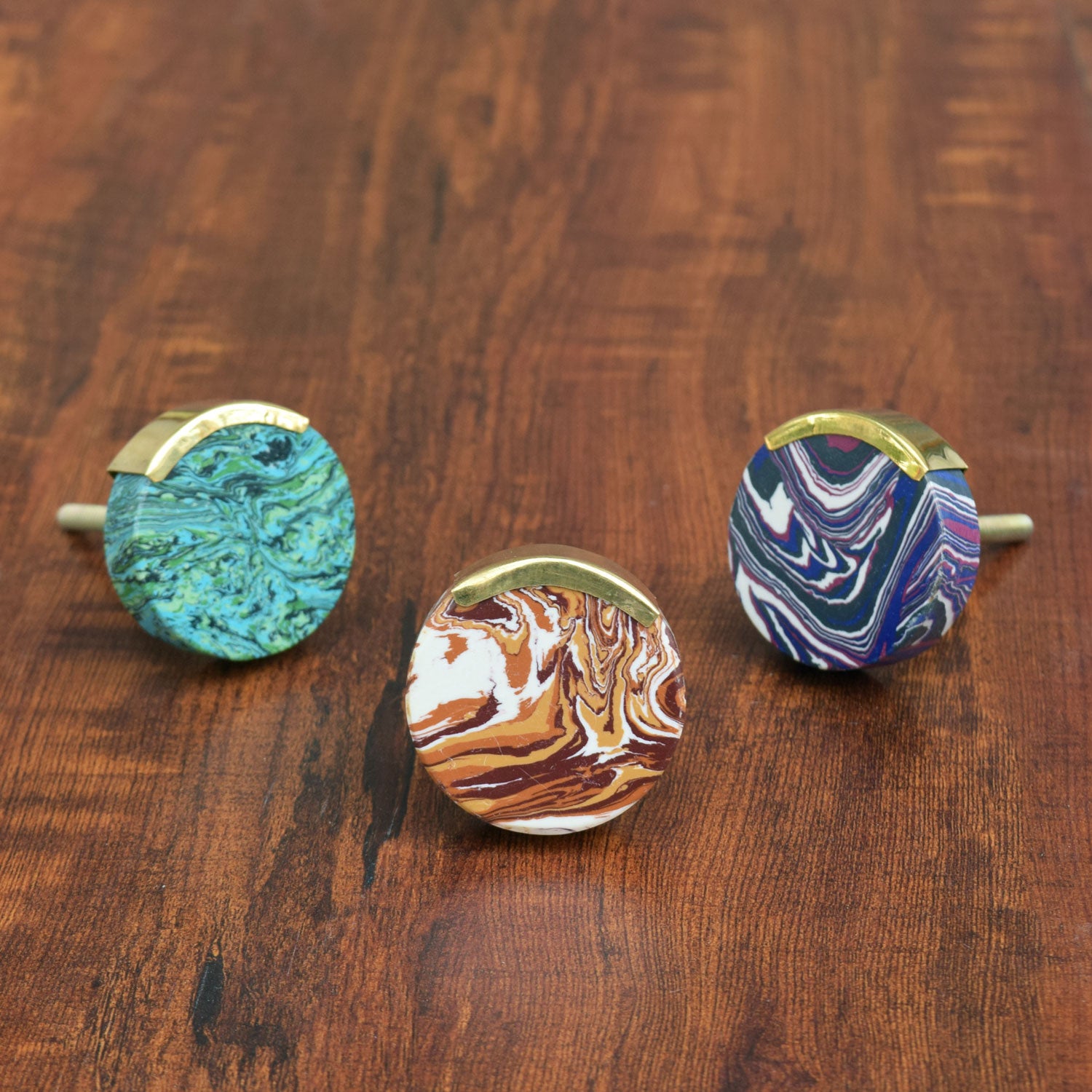 Round Whirl Brass Stone Furniture Drawer Knob